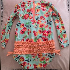 RuffleButts Painted Flowers-3T one piece rash guard swimsuit